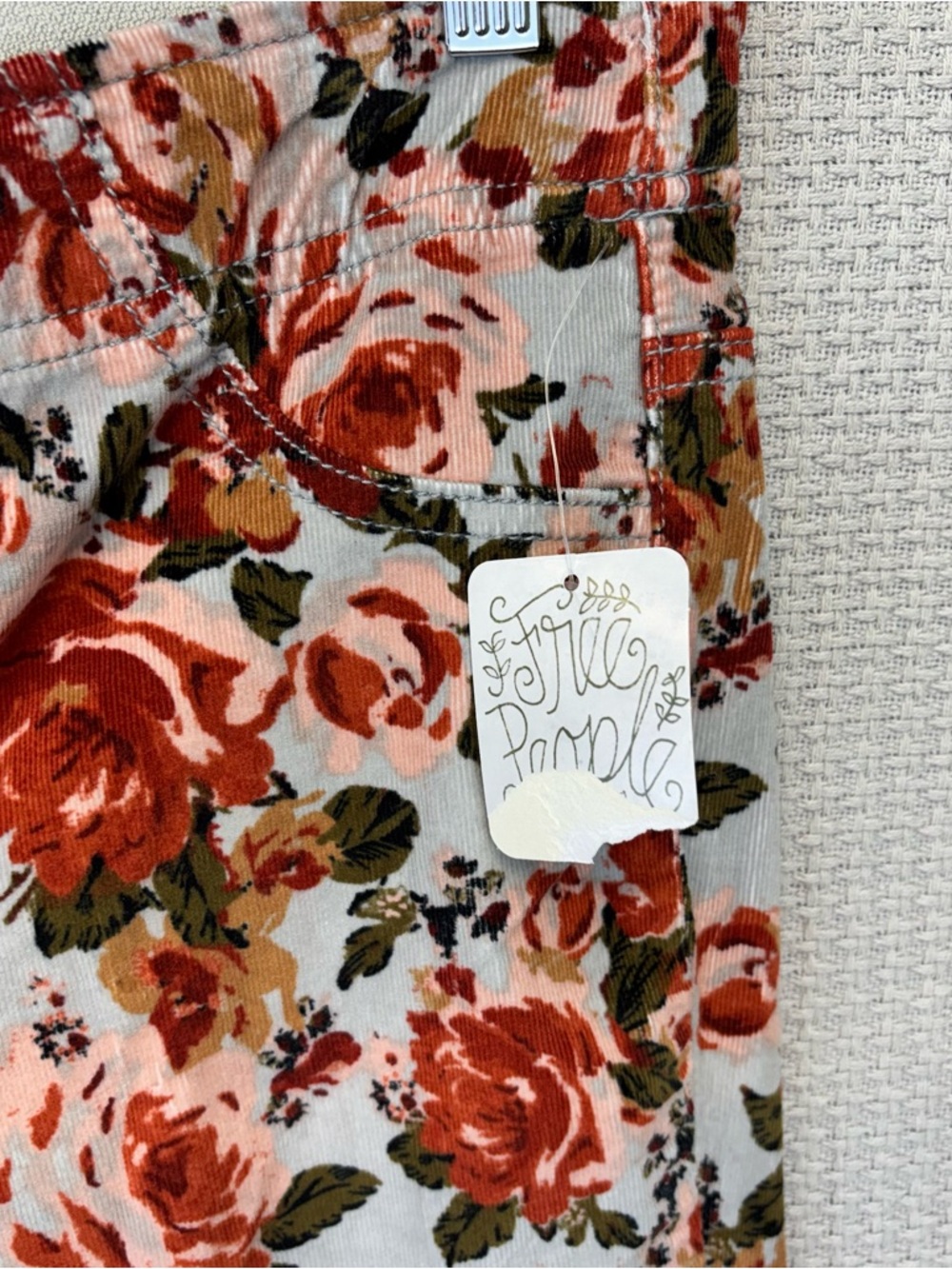 NWT Free People Driftwood Farrah Corduroy`Flare Pants Jeans Floral Burgundy 29 - Picture 3 of 9